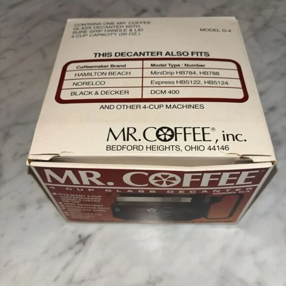 In Box Vintage Mr. Coffee 4 Cup Glass Coffee‎ Pot Decanter Model D-4 Replacement